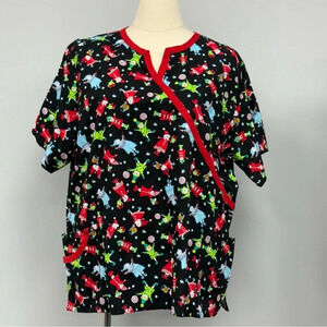 WS Gear Christmas Scrub Top Plus 4X Snowmen Santa Scrubs Nurse Mock Wrap Uniform